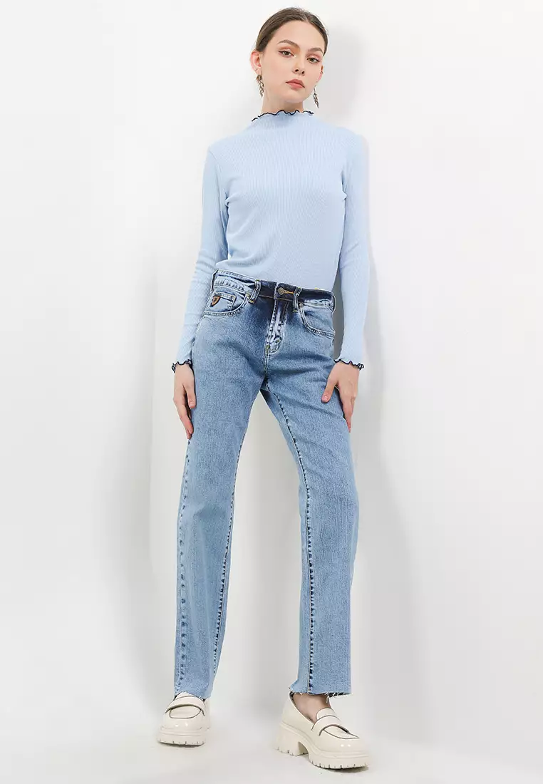High Waist Straight Stretch Denim Pant FTW376