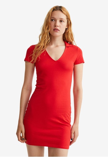 H&M red Collared Bodycon Dress 5C0E3AAF48B203GS_1