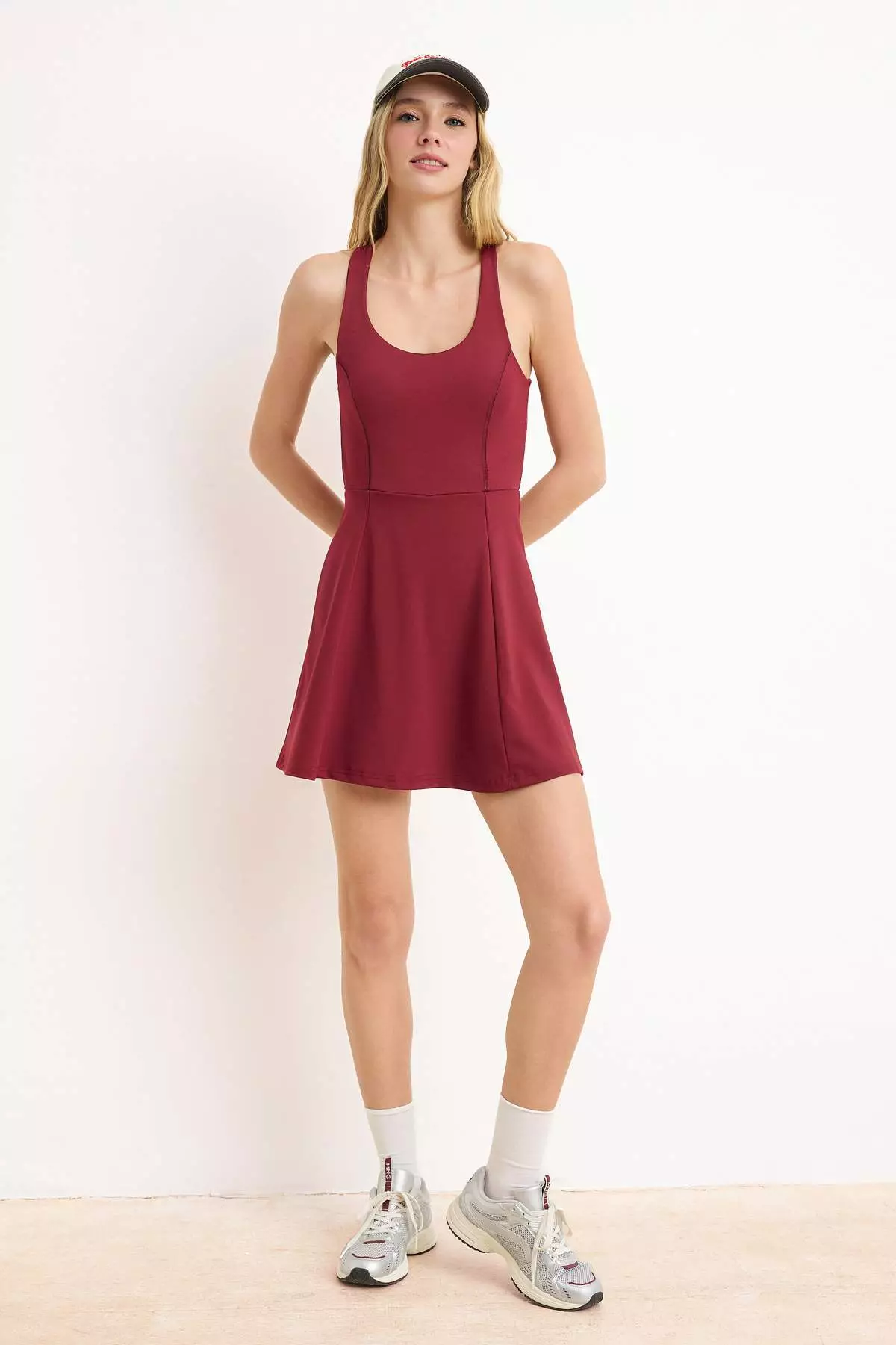 Burgundy Diver/Scuba A-Line Dress Thmss23El6