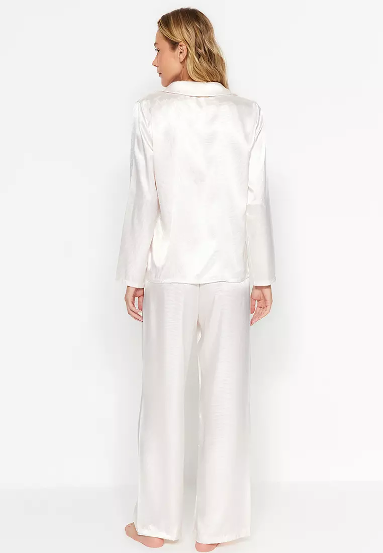 White Zebra Pattern Satin Pajamas Set