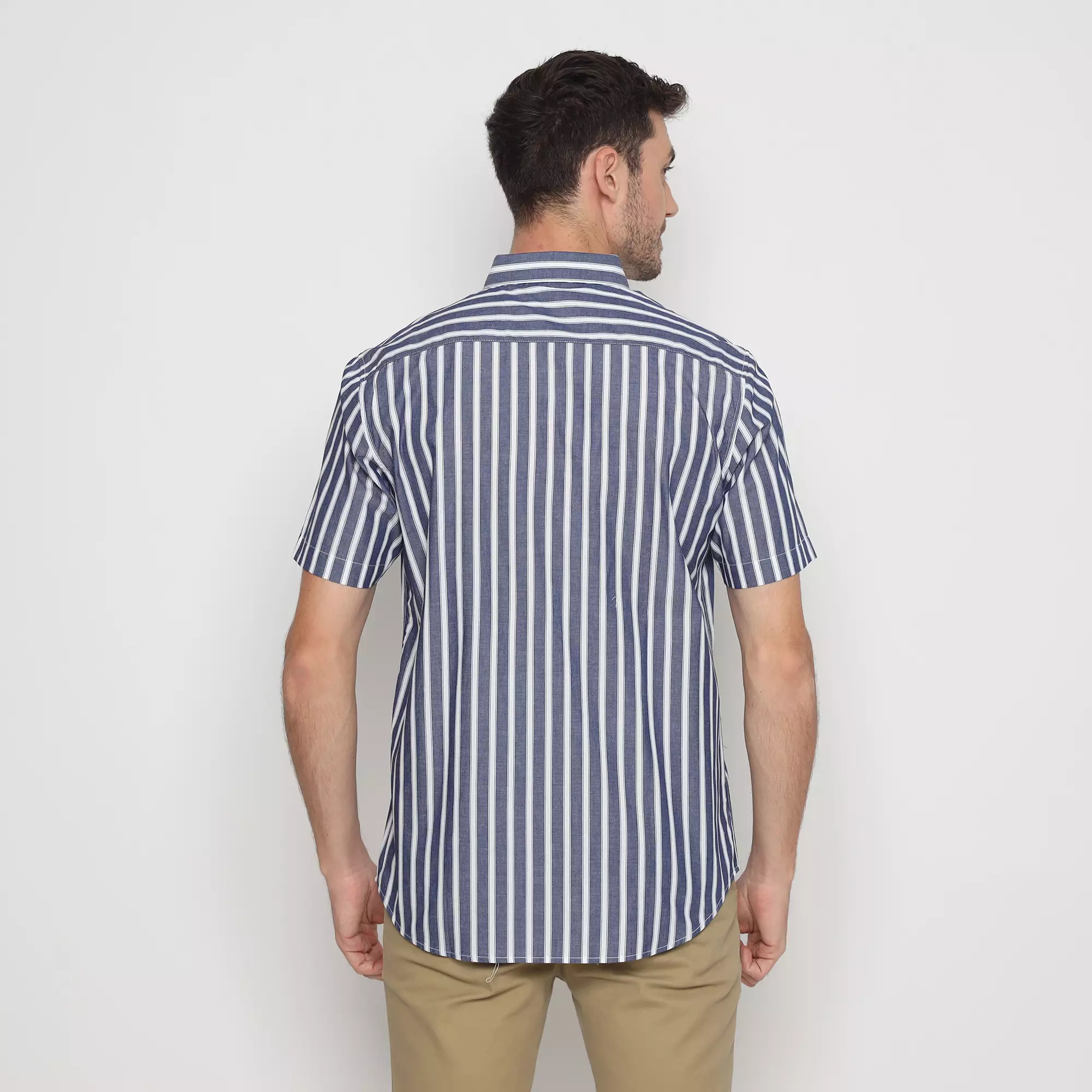 Platini Kemeja Motif Salur Pria Lengan Pendek Katun Navy 73466