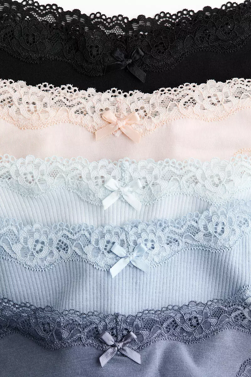 5-pack cotton and lace Brazilian briefs