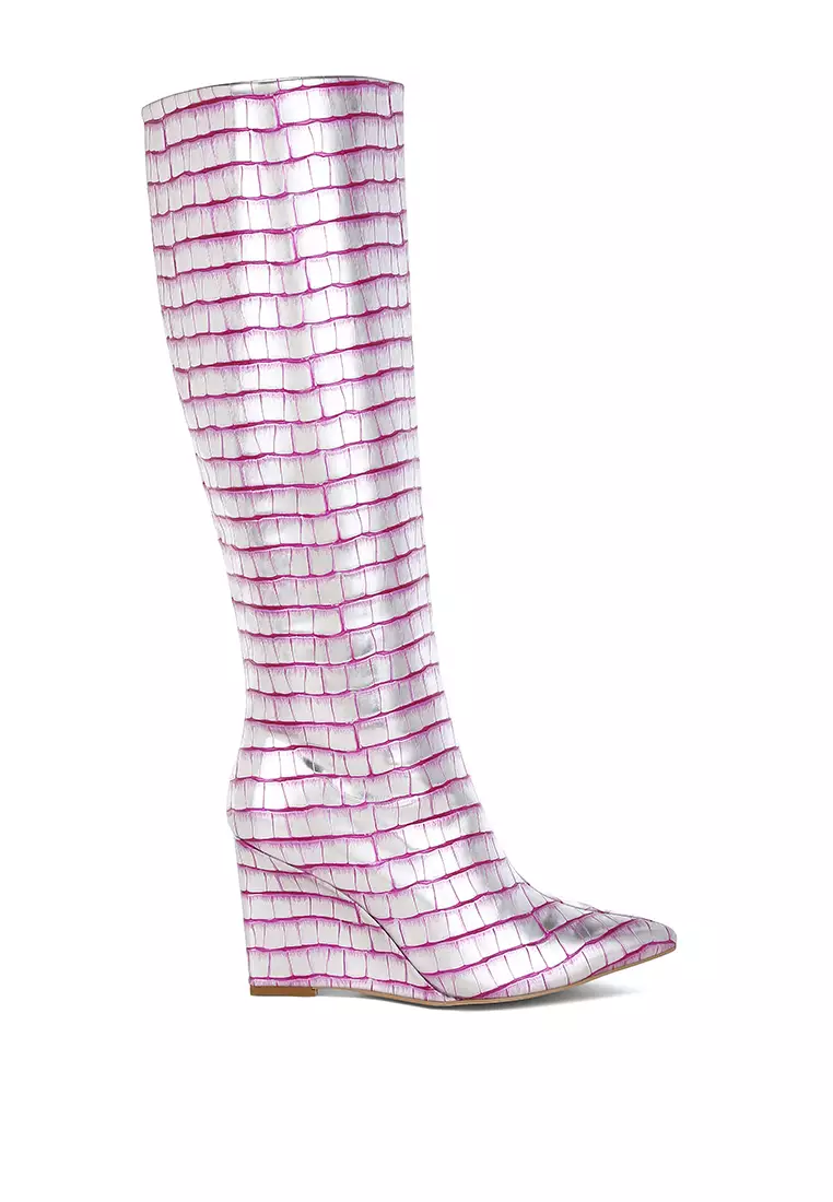 Discount on London Rag  shoes - SKU: Croco Metallic Long Boots in Pink