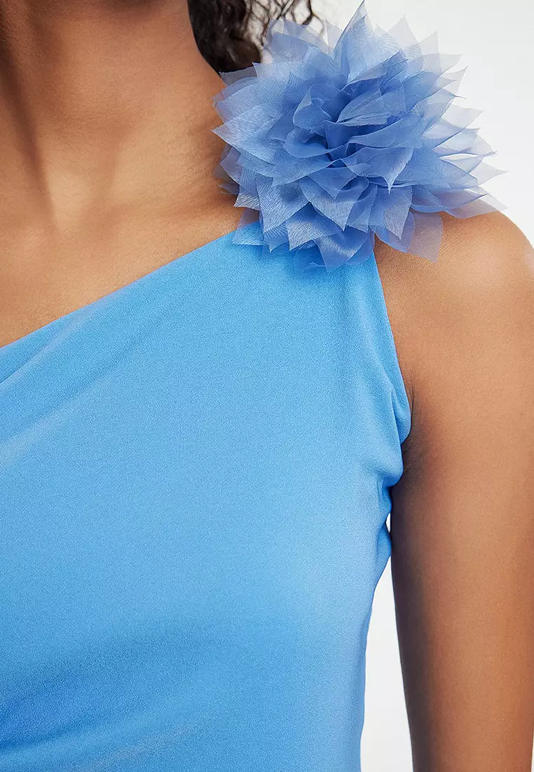 One Shoulder Slit Evening Maxi Dress