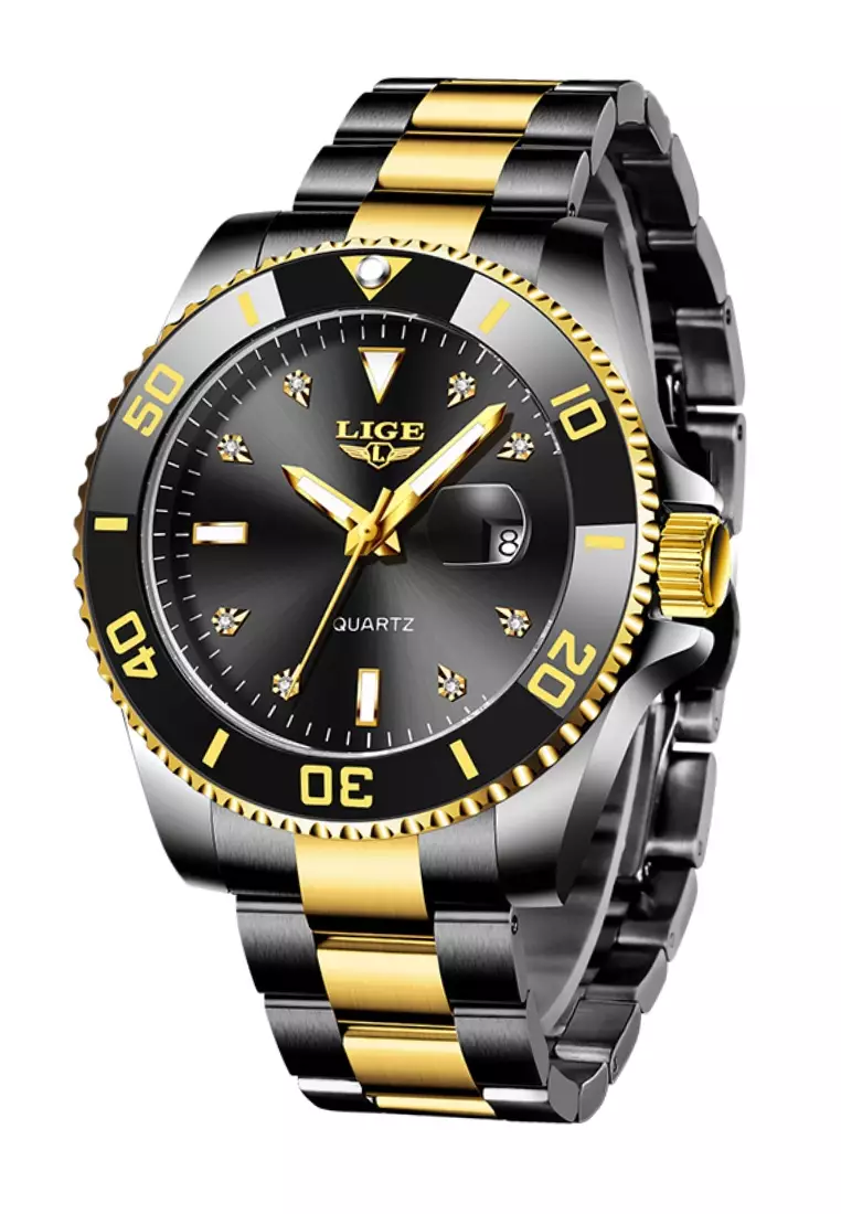 Unisex Classic Diver's IP Black Stainless Steel Quartz Watch, IP Black Stainless Steel Bracelet