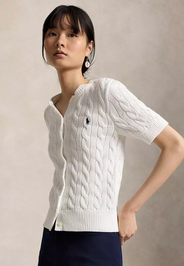 Cable-Knit Cotton Short-Sleeve Cardigan