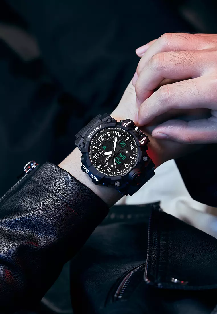 Jam Tangan Pria Original Analog&Digital Olahraga Anti Air Casual Jam Tangan Cowok allblack