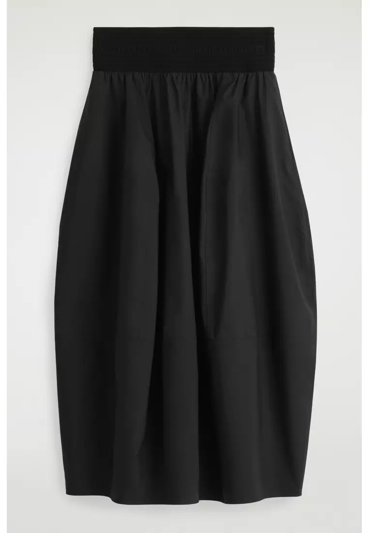 SMOCKED PANELLED MIDI SKIRT