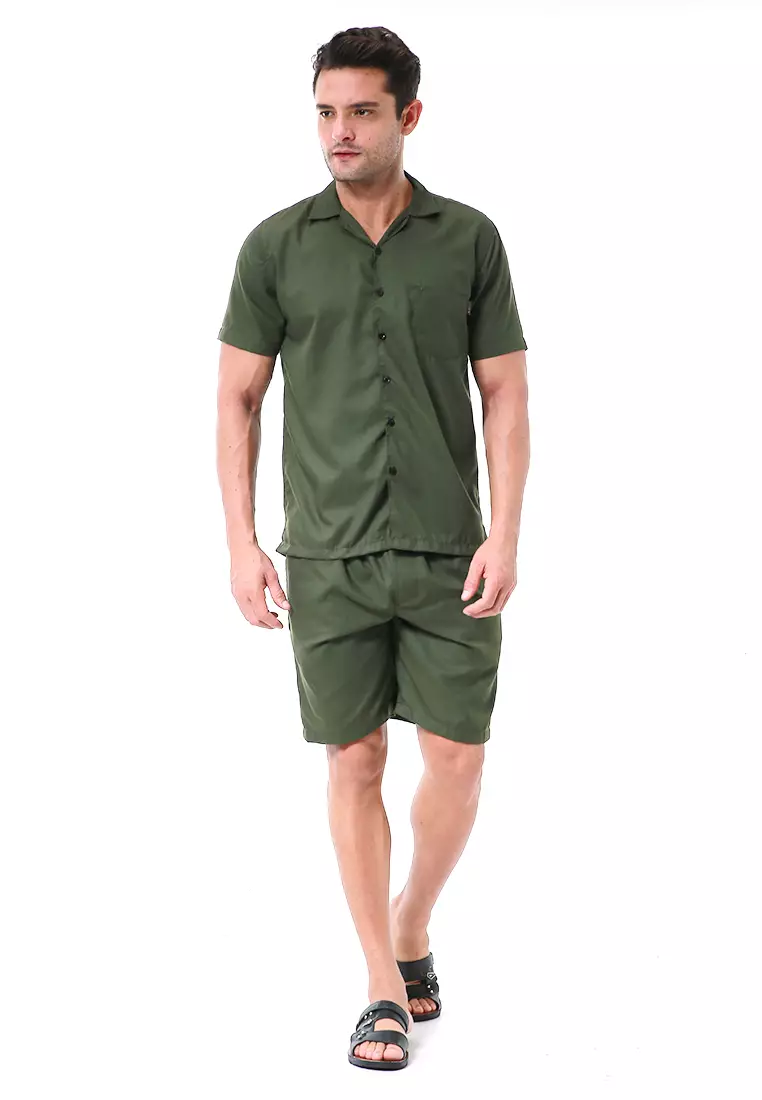 Deon Piyama Pria Plain Motive Kemeja One Set Lengan Pendek Material Cotton ORIGINAL - Army