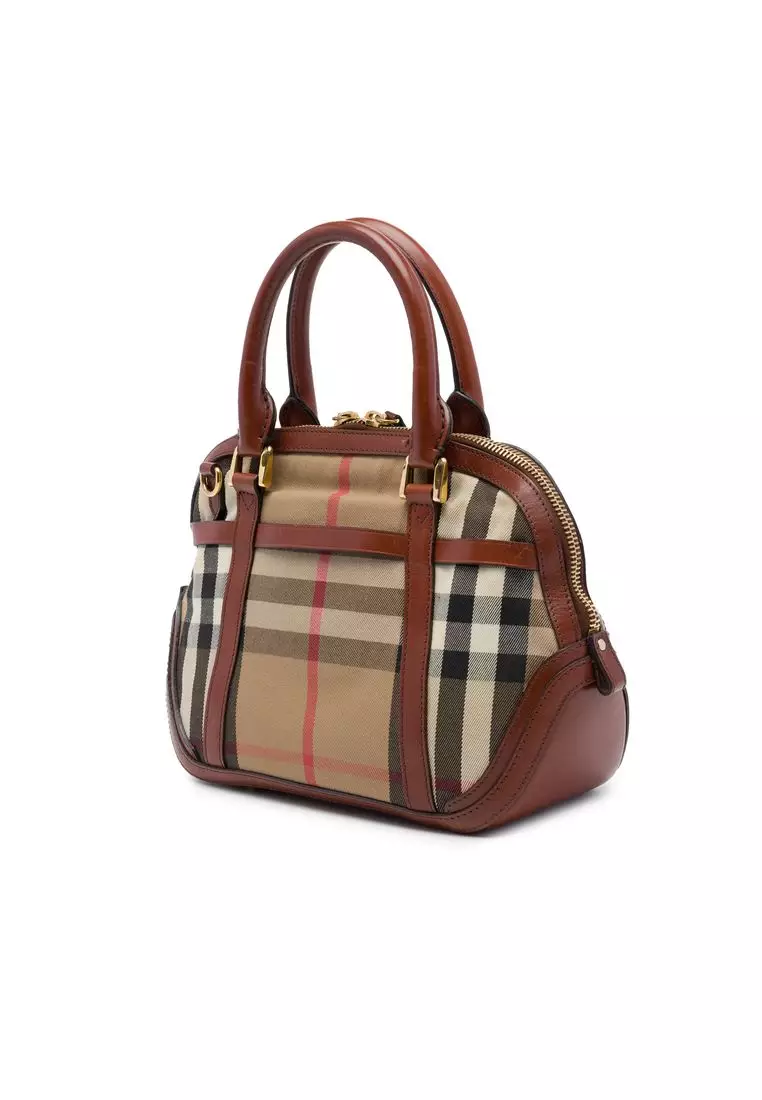 Pre-Loved Burberry Small Leather Trimmed House Check Canvas Bridle Orchard Satchel