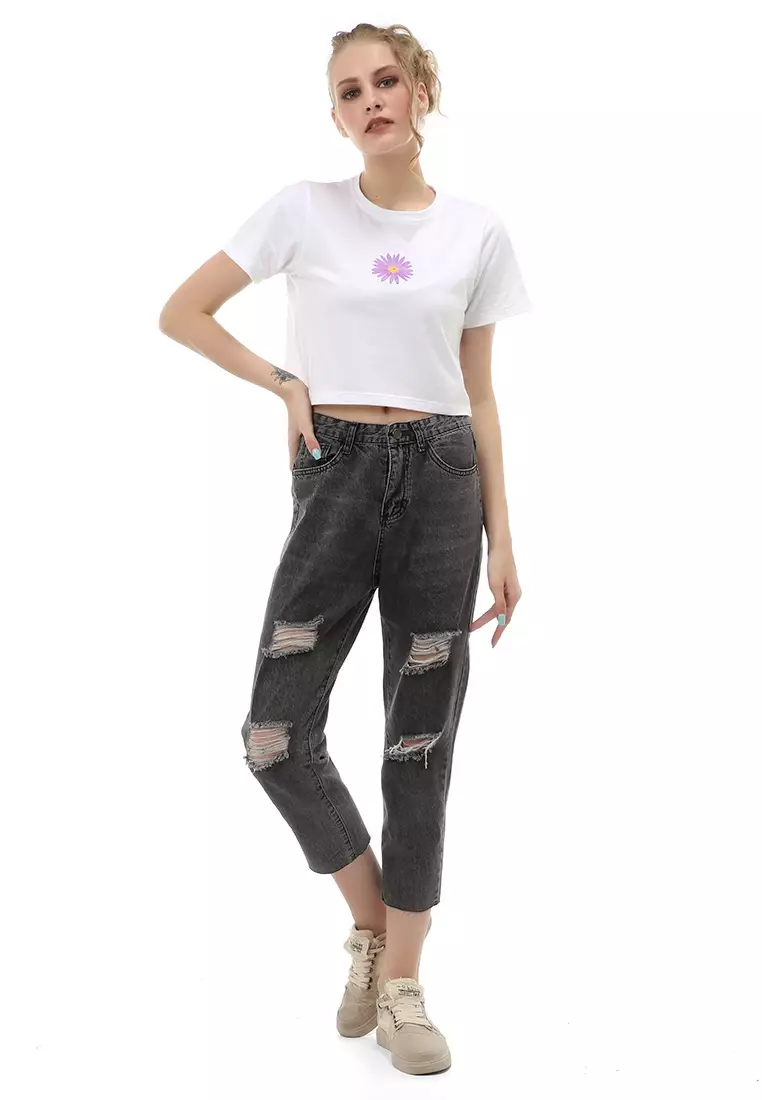 Jourel Long Pants Celana Panjang Boy Friend Ripped Jeans Wanita Material Denim ORIGINAL - Gray