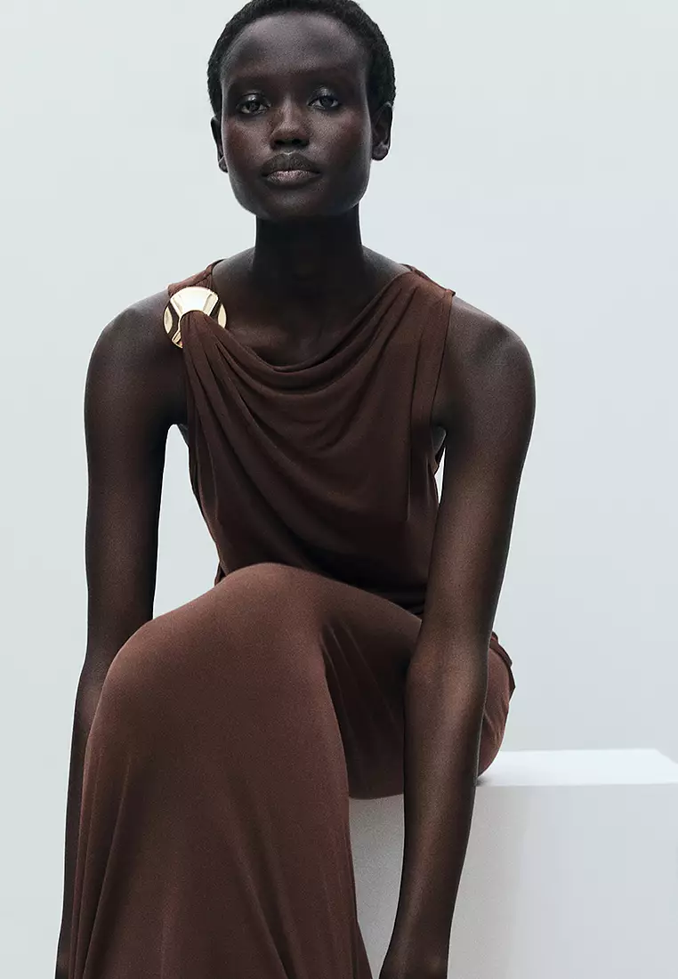 Draped Dress With Metallic Detail