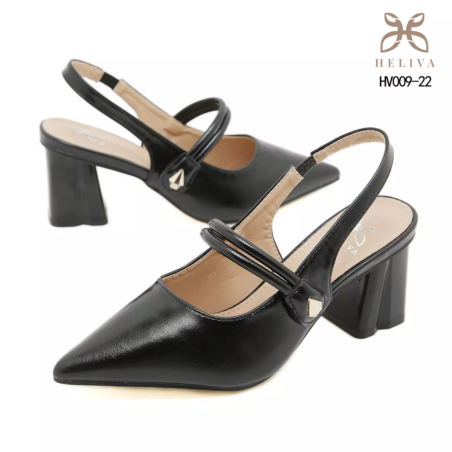 Heliva Vanice Elegant Slingback Pumps in Glossy Finish & Bold 7cm Heel HV009-22