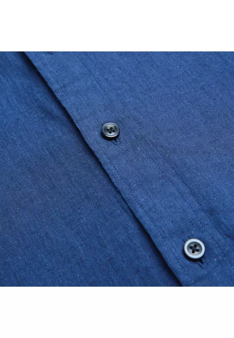 Men's Linen Cotton Slim Short Sleeve Shirt 01046214