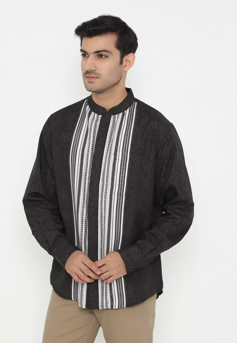 POLICE Kemeja Koko Printing Cotton Soft Regular Fit Lengan Panjang Pria