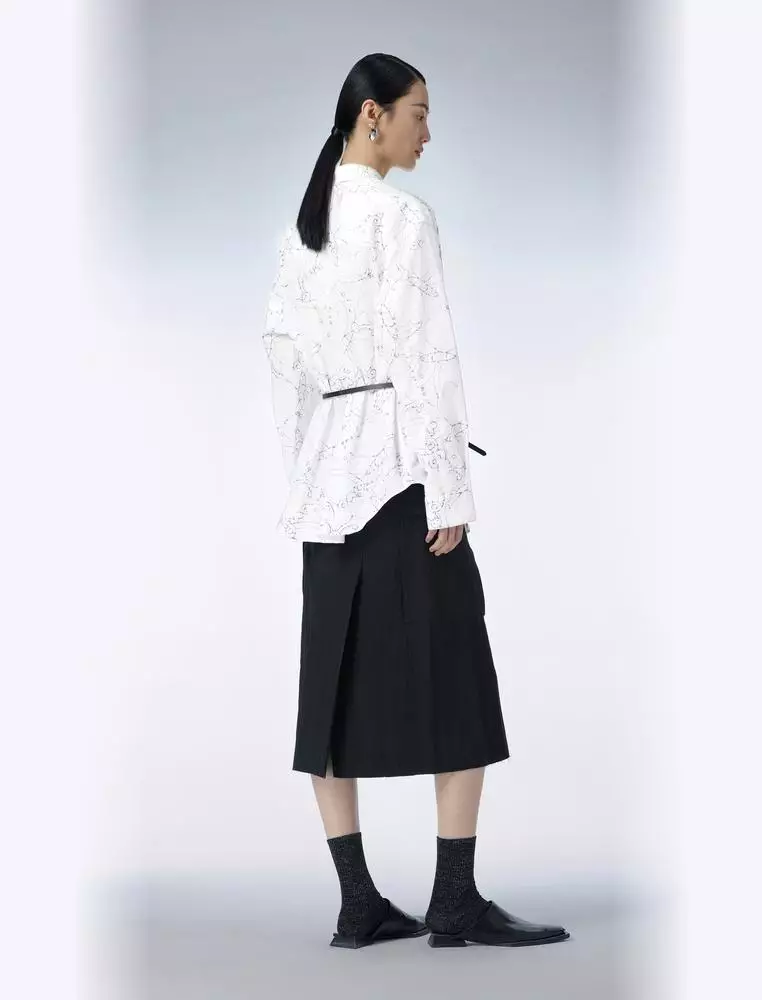 Long Sleeve Collared Printed Shirt