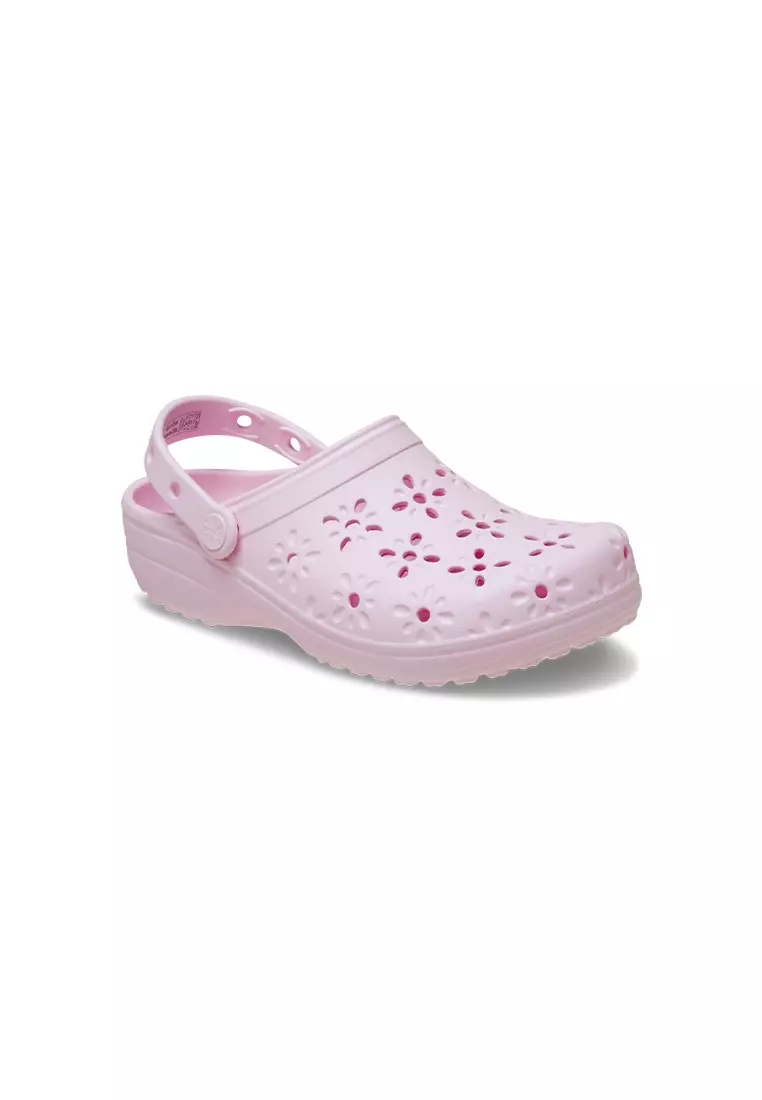 Discount on Crocs  shoes - SKU: Classic Floral Cutout Clog in Pink Milk