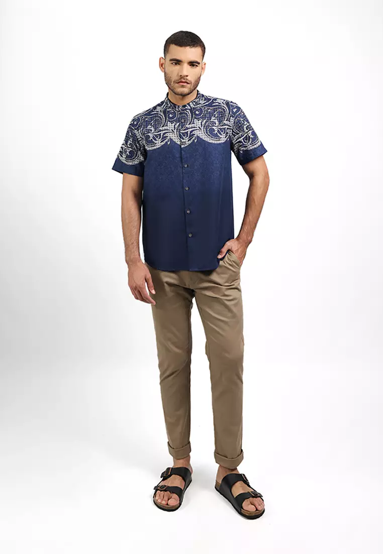 MOC Kemeja Shanghai Lengan Pendek Pria Arfan - Navy