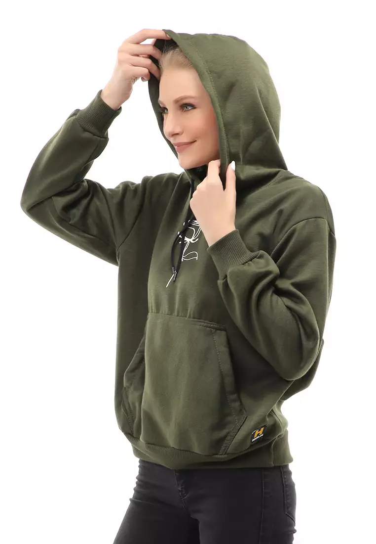 Hardwin Sweater Hoodie Jumper Rose Jacket Outer Casual Wanita Material Fleece ORIGINAL - Army