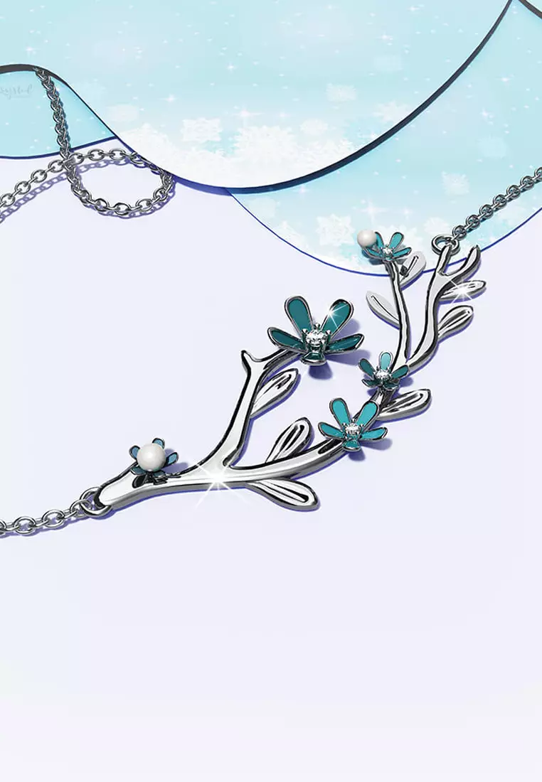 Petalia Turquoise Blue Necklace Featured SWAROVSKI® Crystals in White Gold
