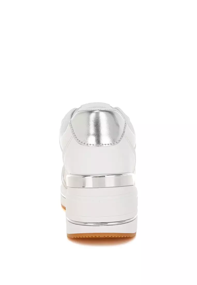 Faux Leather & Mesh Sneakers In White