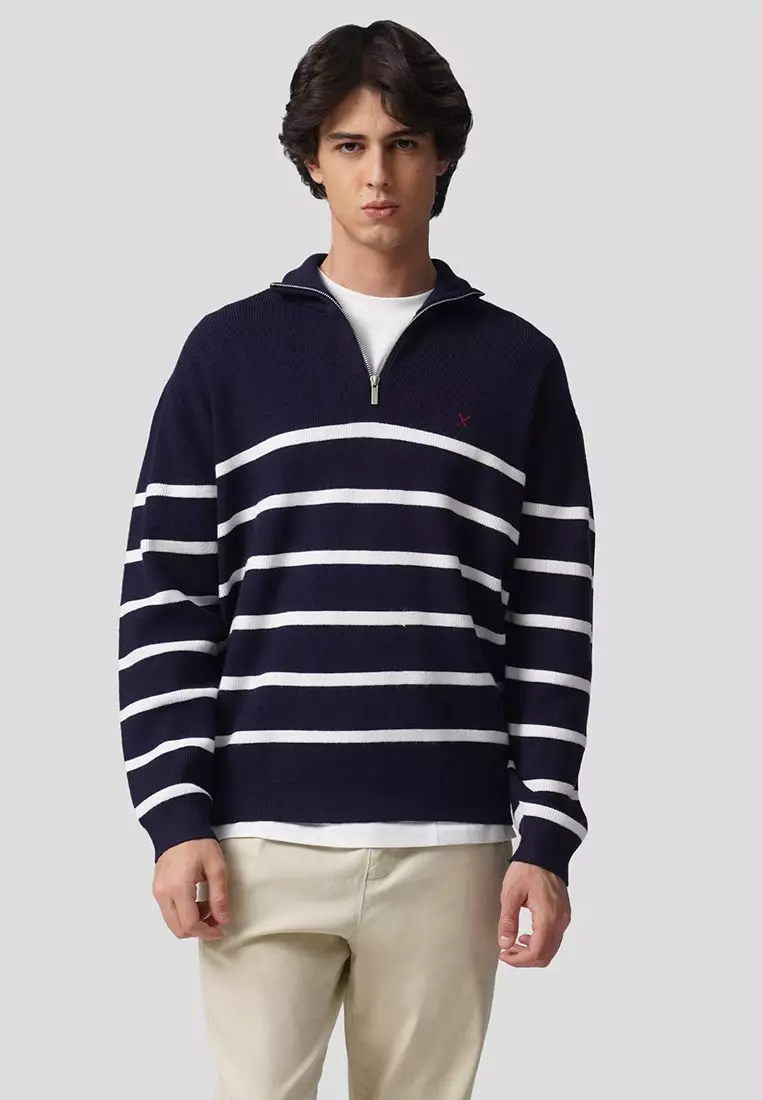 USA Collection Regular Fit Quarter Zip Pullover In Stripes