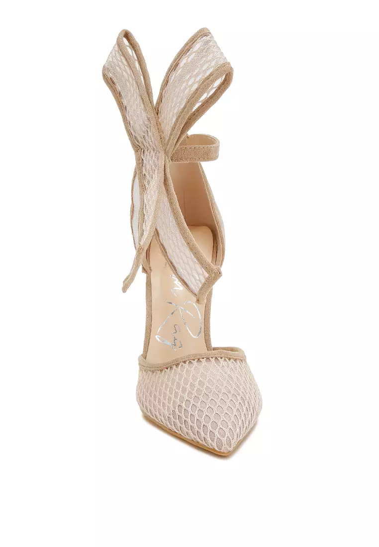 Big Bow Detail Stiletto Sandals in Beige