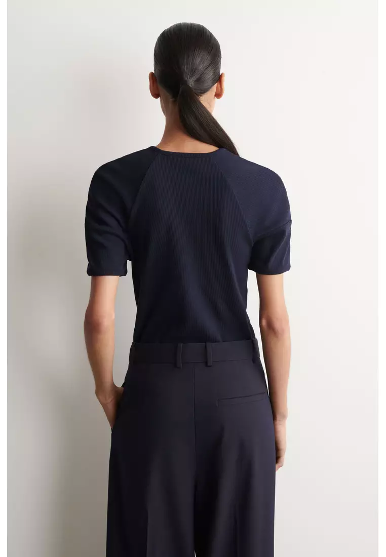 ROUNDED RIBBED JERSEY HENLEY TOP