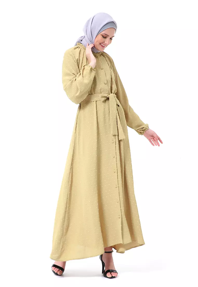 Atika Gamis Dress Muslimah Motif Polos Lengan Panjang Regular Fit High Quality Premium - Lime