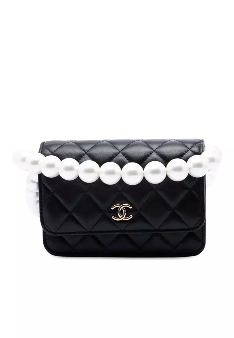Pre-Loved Chanel Cc Quilted Lambskin Maxi Pearl Chain Strap