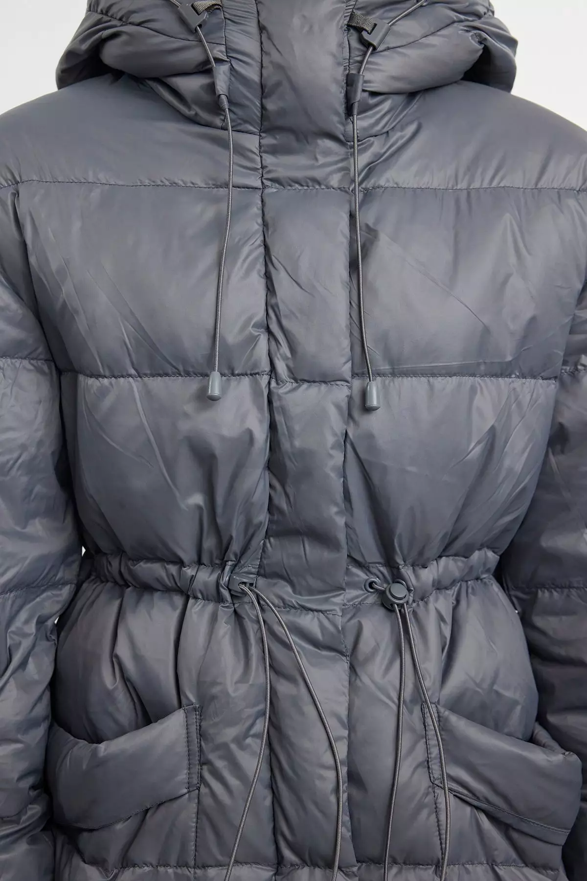 Grey Oversize Hooded Goose Down Puffer Jacket TWOAW25MO00111