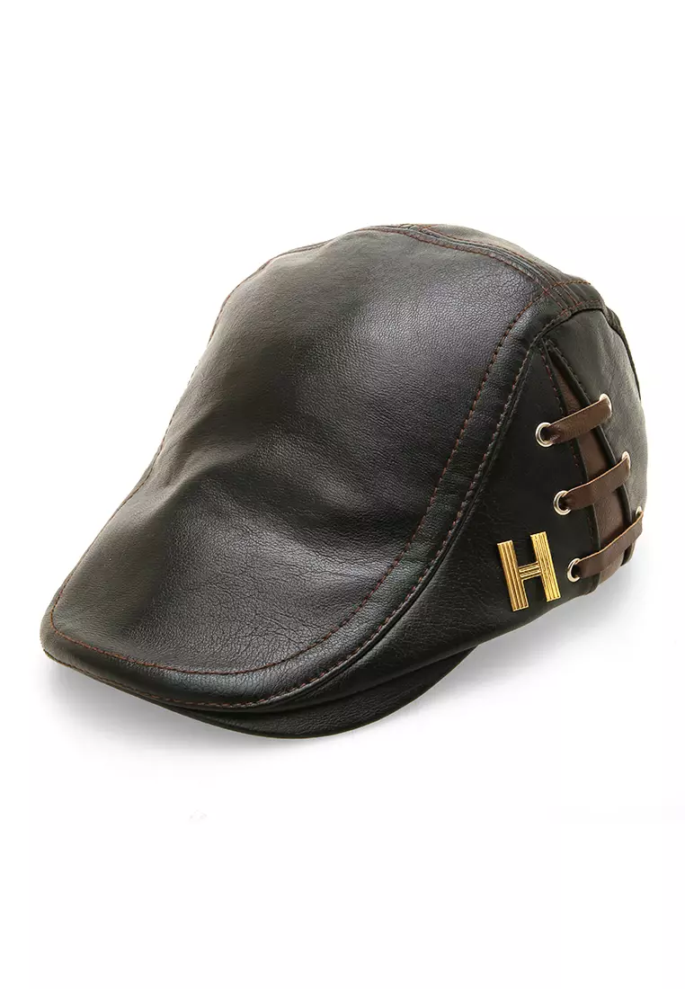 Kai Aksesoris Fashion Pria Wanita Casual Hat Preferred Style Material Leather ORIGINAL - Black