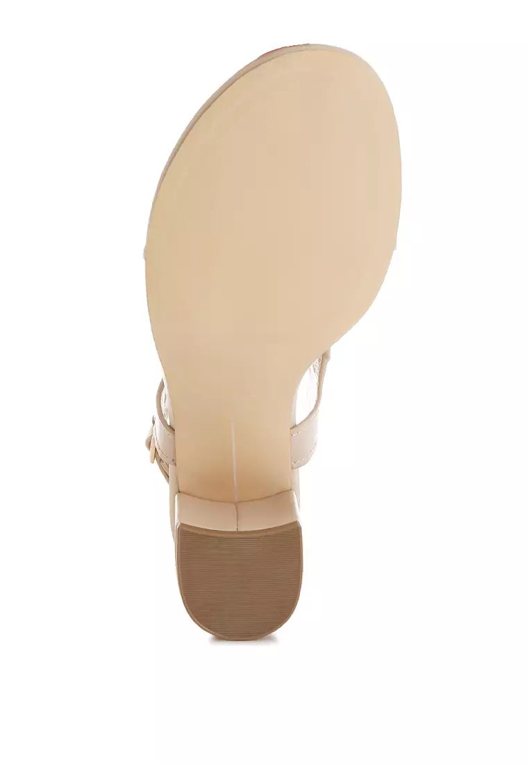 Real Leather Thong Toe Sandals In Beige
