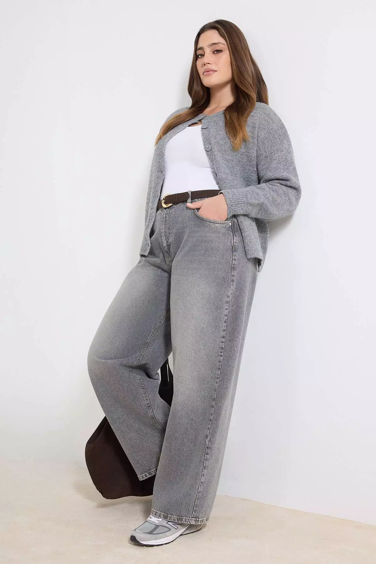 Gray High Waist Barrel Baggy 100% Cotton Non-Stretch Plus Size Jeans Tbbaw26Cj00043