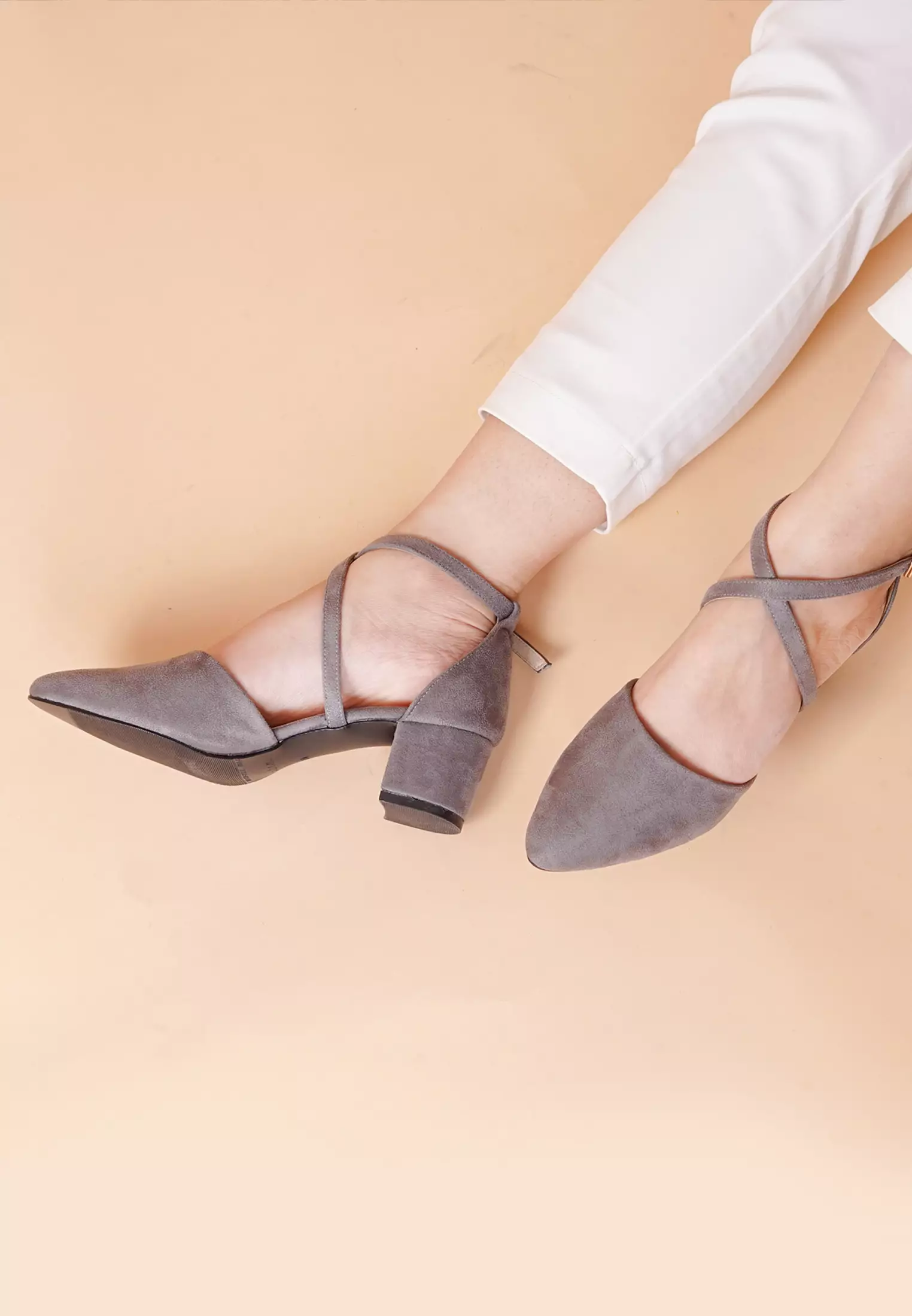 Ariana Pointed Toe Cross Sandal Block Heels