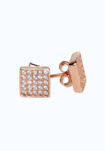 SHANTAL JEWELRY grey and white and pink and silver and gold Cubic Zirconia Rose Gold-plated Silver Rombus Square Stud Earrings SH814AC56DXNSG_1