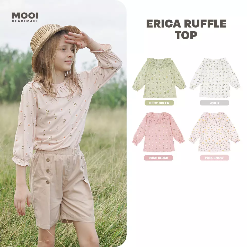 Mooi Atasan Anak Perempuan Erica Ruffle Top - Juicy Green