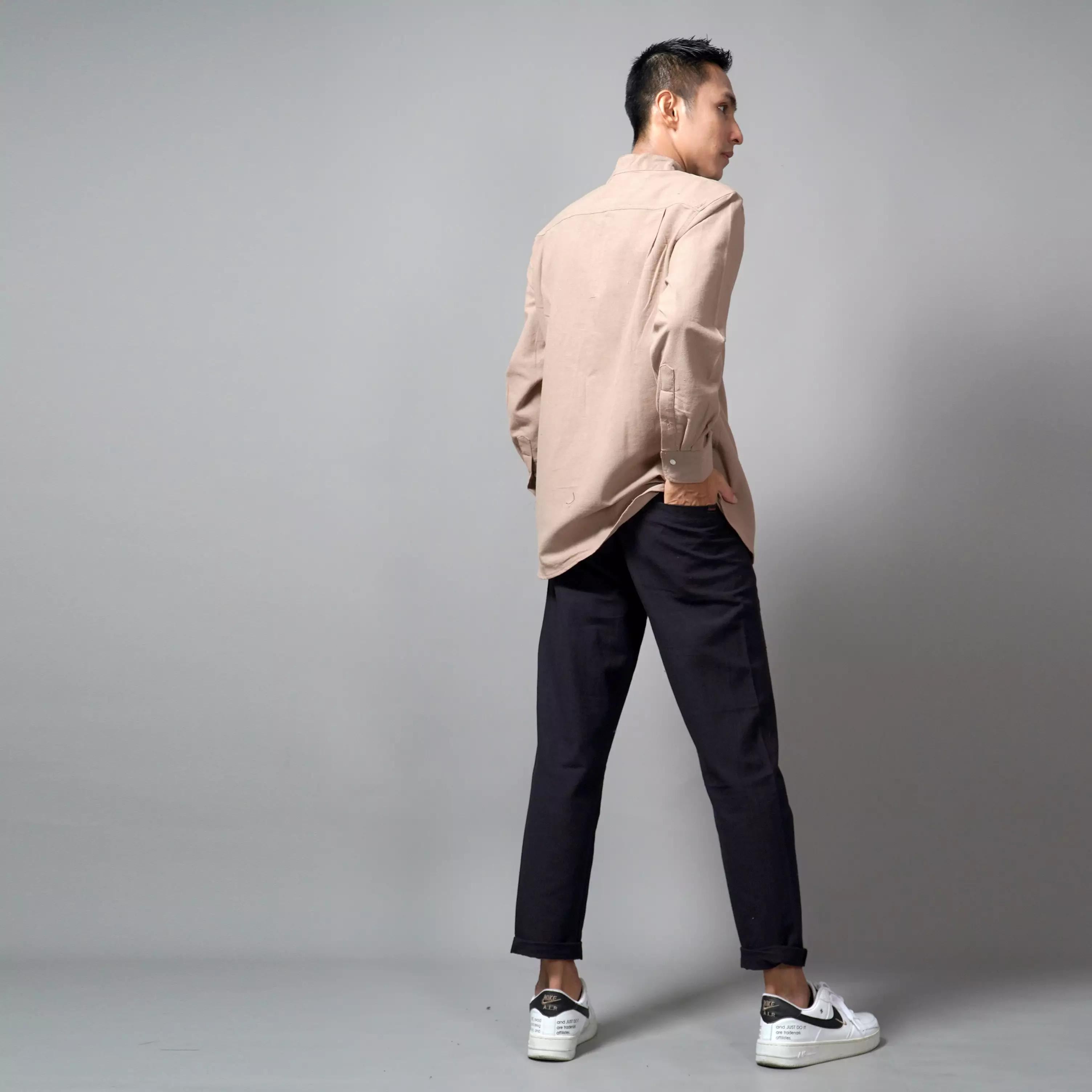  ASHRAF Kemeja Pria Casual Linen Baju Koko Kemeja Lengan Panjang - Coksu