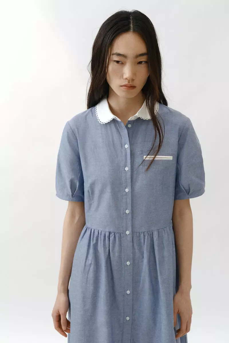 Puff-sleeved shirt dress