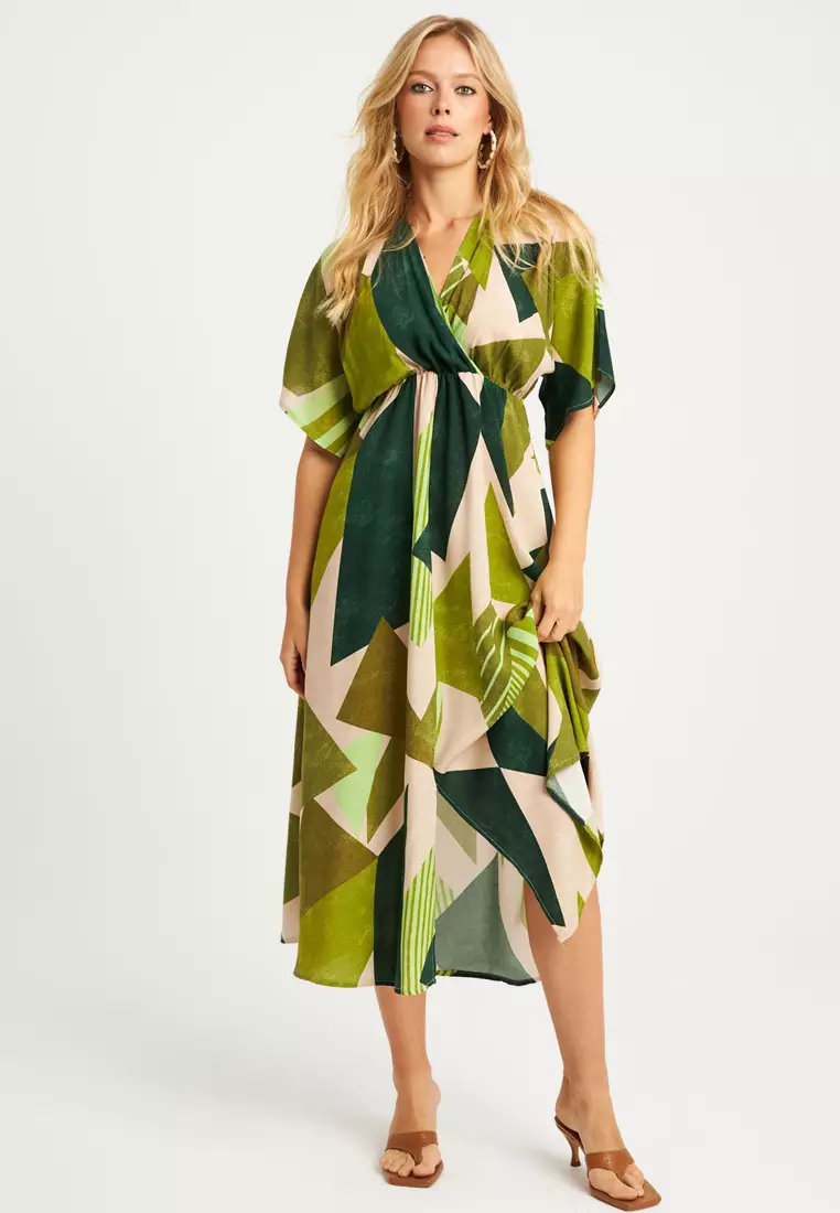 Patterned Double Breasted Midi Dress