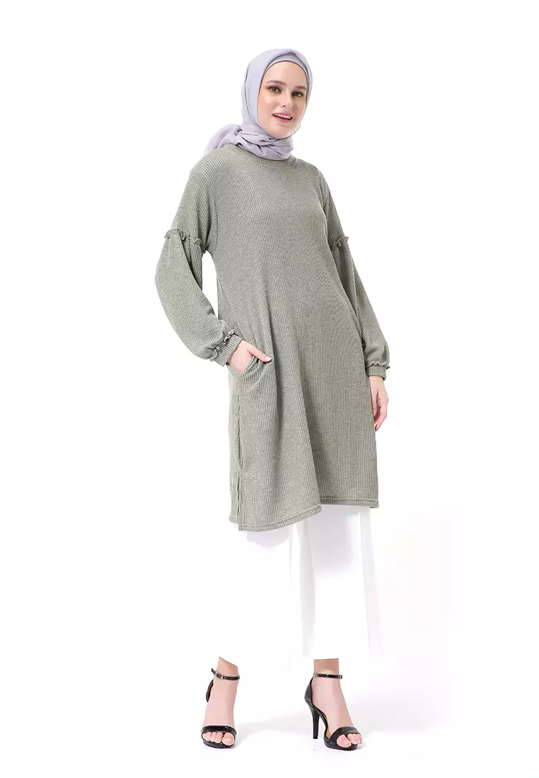 Layvina Tunik Polos Muslimah Lengan Panjang Premium High Quality Fashion - Sage