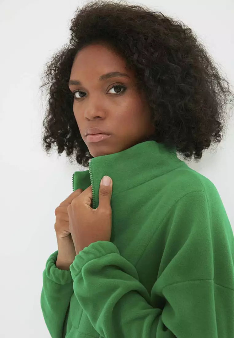 Zipper Detail Fleece Knitted Sweatshirt