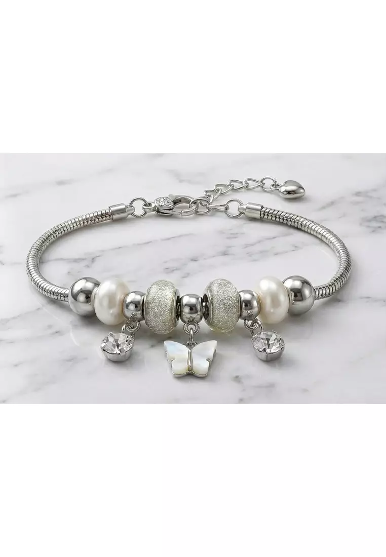Accessories Wanita Pearly Butterfly  Pomora Charm Bracelet Gelang Wanita Silver & White