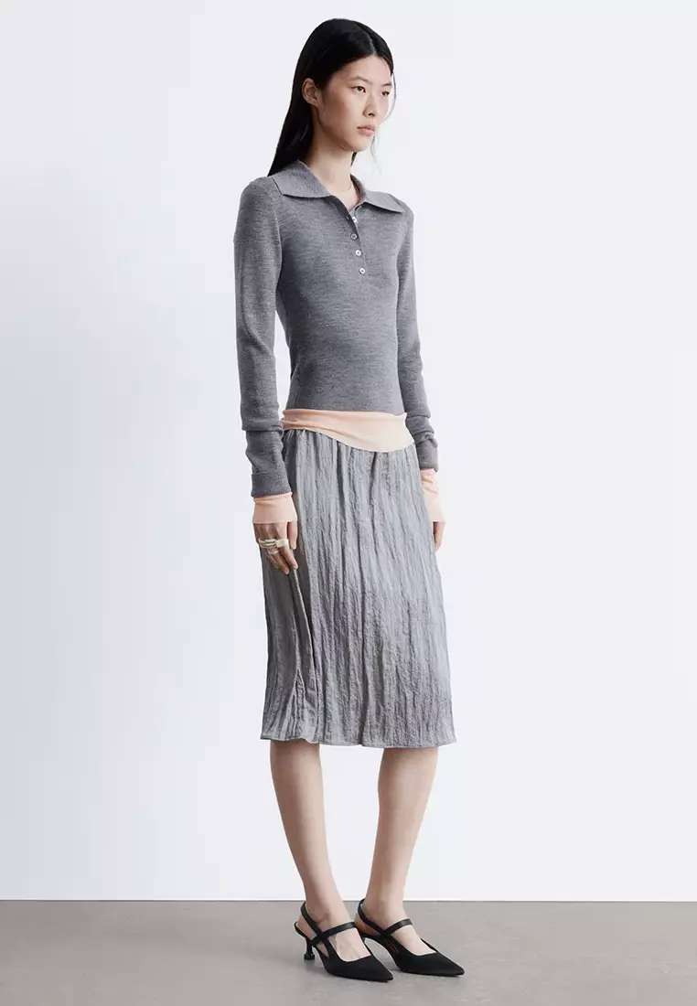 Rib-Knit Merino Wool Polo Top