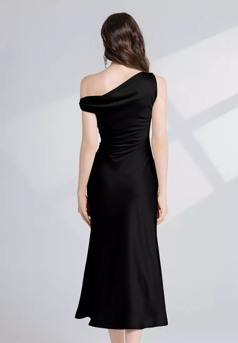 New French-style chic and stylish slim-fit solid color dress CA26022406BK