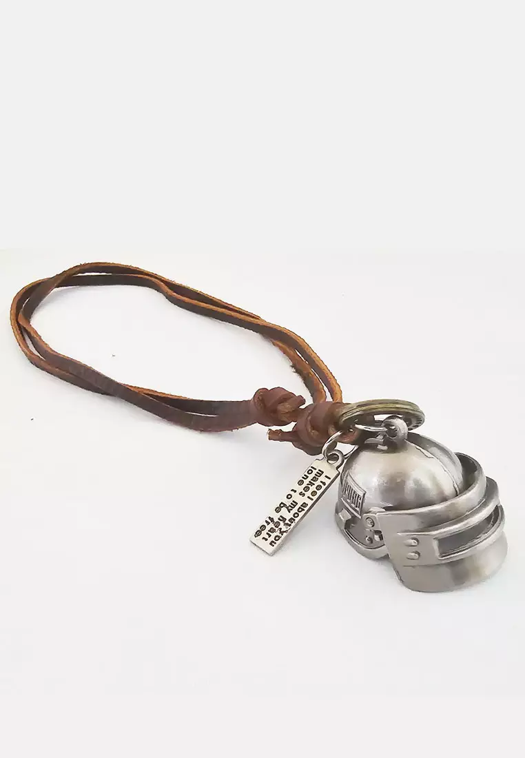 Aksesoris  Pria 3-D Helmet Leather Necklace Kalung Kulit Pria