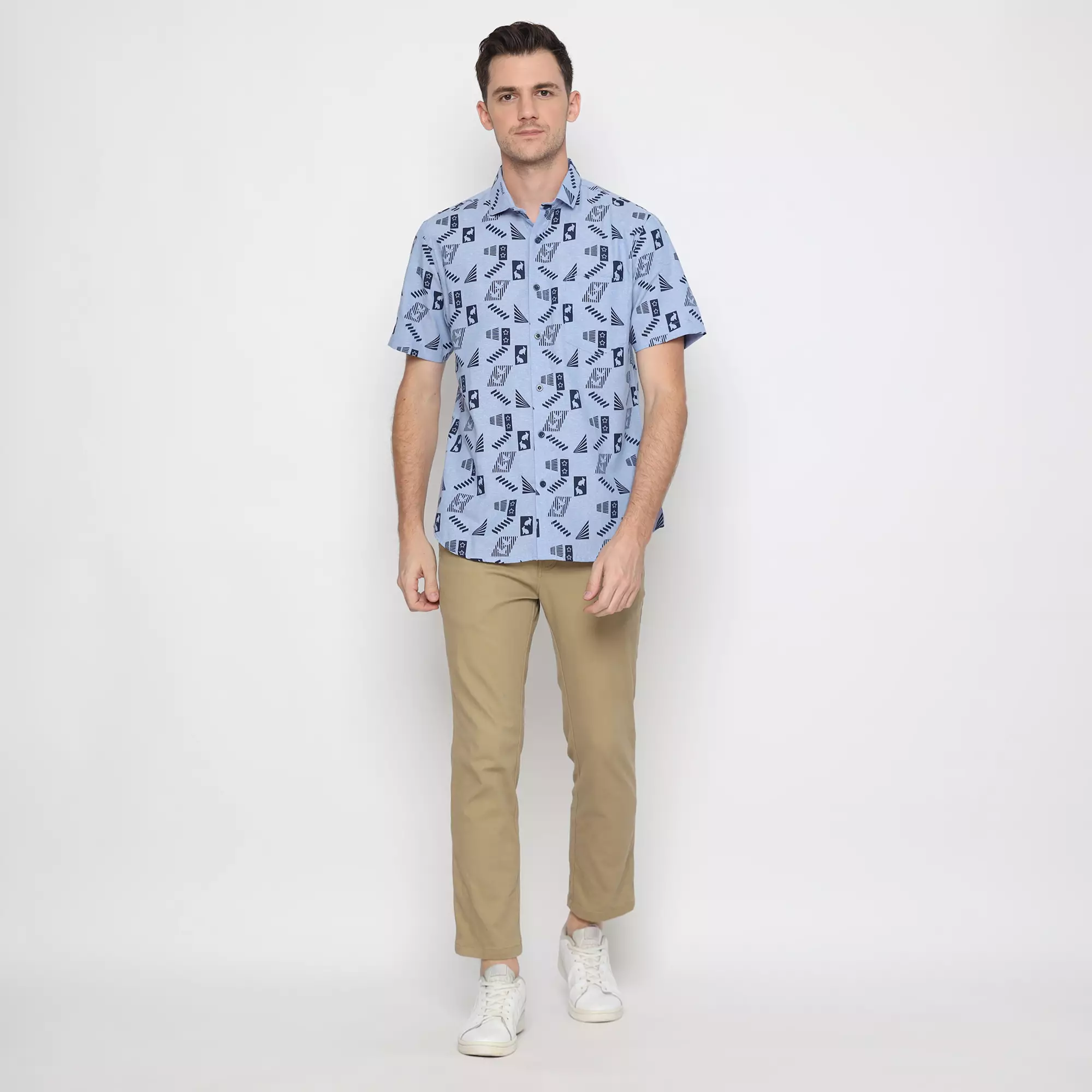 Platini Kemeja Motif Pria Lengan Pendek Katun Biru 132213