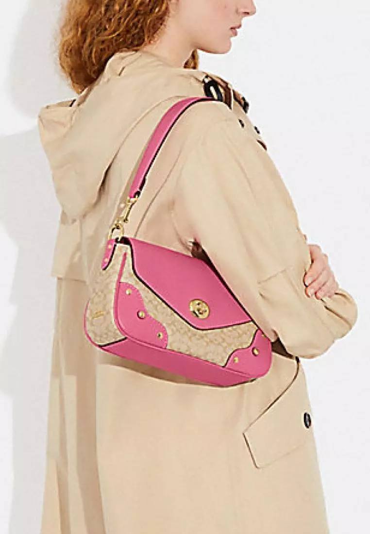 Coach Millie Shoulder Bag In Colorblock Signature Canvas Light Khaki Petunia