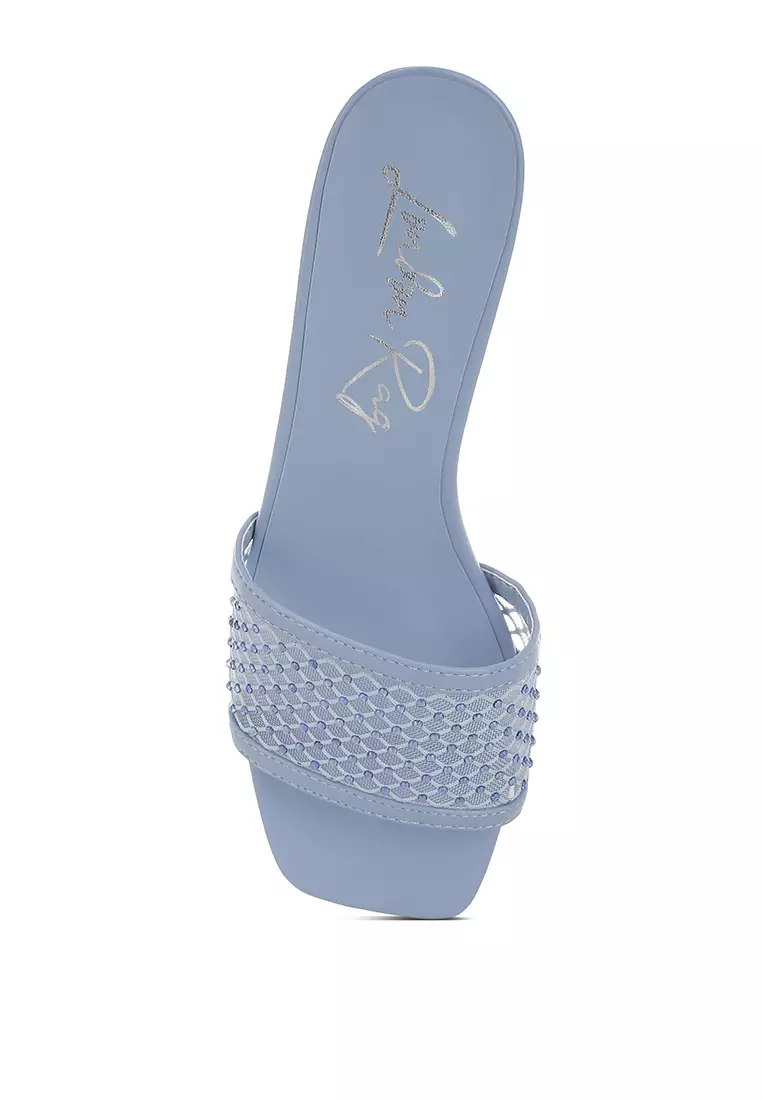 Rhinestone Studded Slip-On Heels In Blue