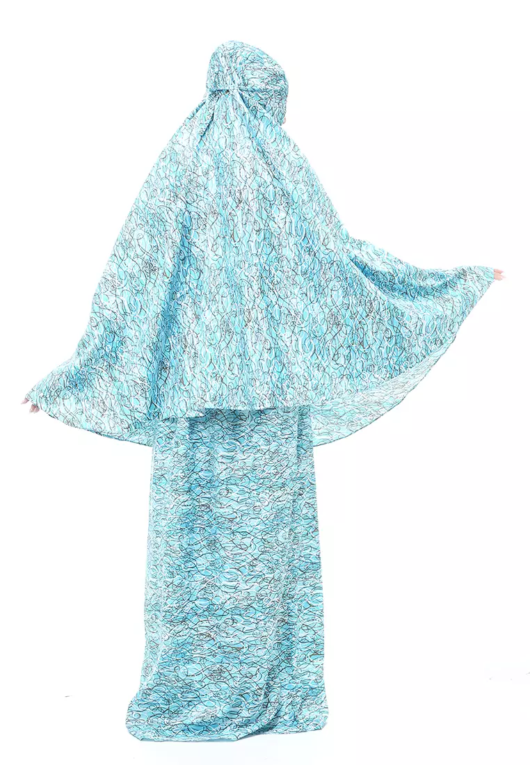Damara Mukenah Bali Muslimah Atasan Bawahan Wanita Motif Kombinasi Relaxed Fit - Blue